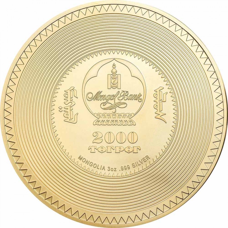 Mongolia VASUDHARA MANDALA series ARCHEOLOGY and SYMBOLISM 2000 Togrog Silver Coin Antique finish 2020 Ultra High Relief Smartminting Gold plated 3 oz